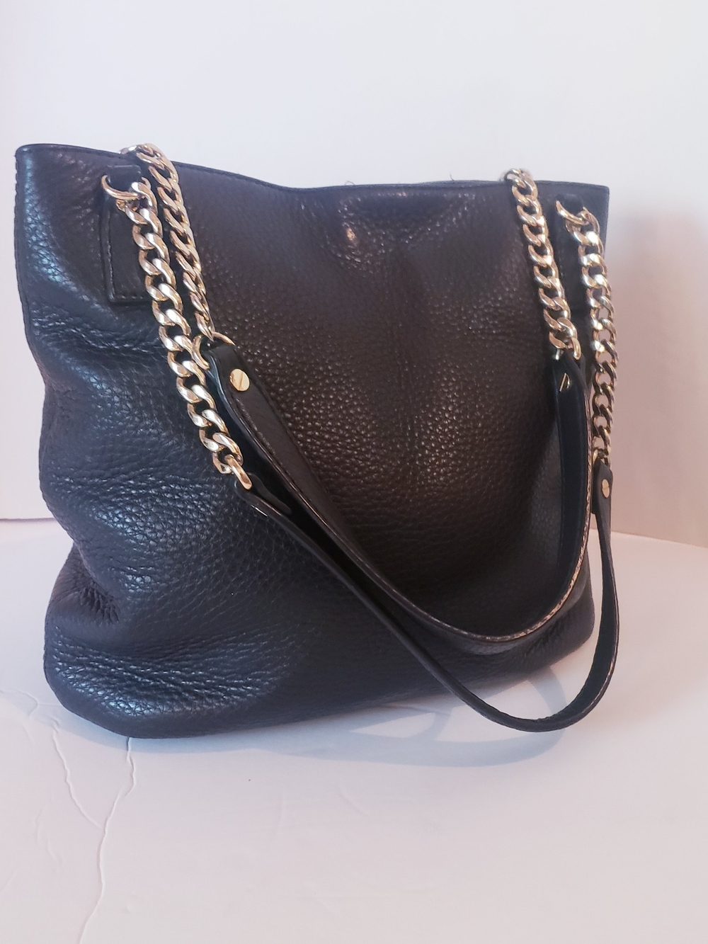 Michael Kors Classic Black Leather Shoulder Bag with Gold Chain Handles